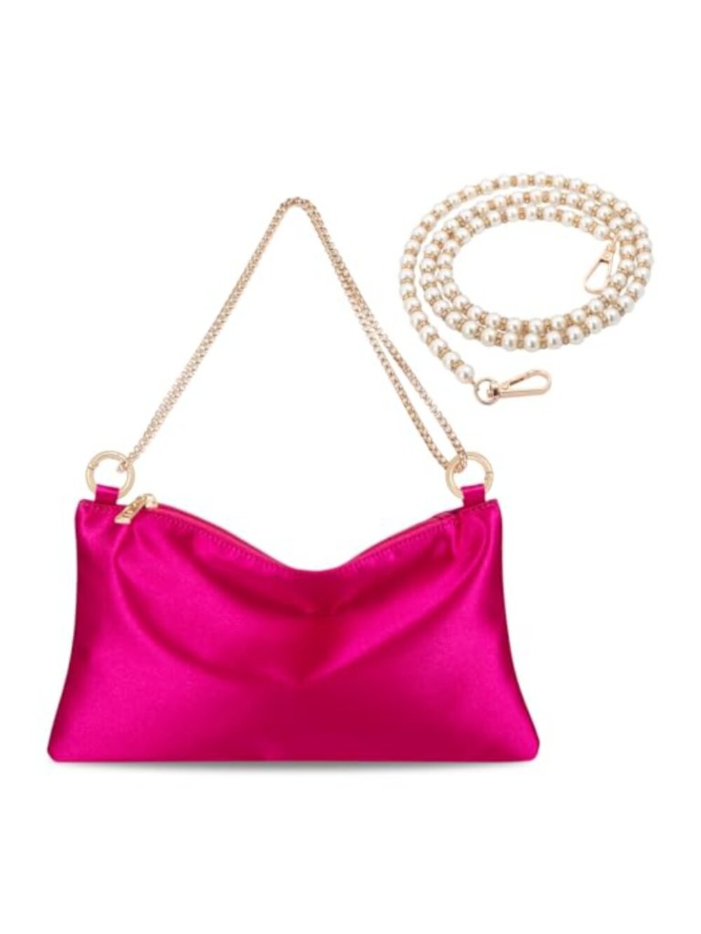 Satin Evening Clutch Purse with 2 Chains - Women's Formal Party Handbag